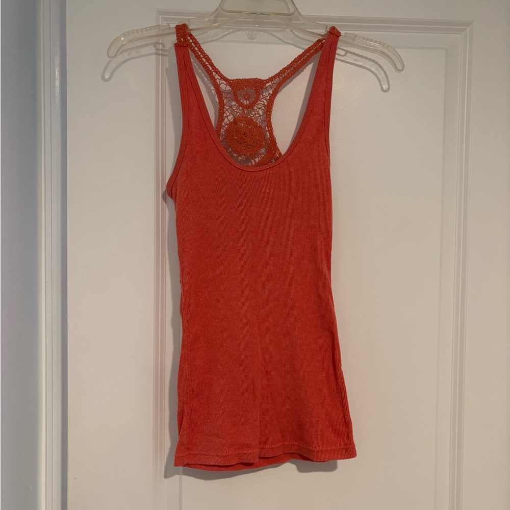Orange Lace Back Tank Top